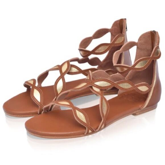 ELF Shoes - ELF Blossom Leather Handmade Sandals Embossed Ankle Straps Woman’s sz 8  NEW